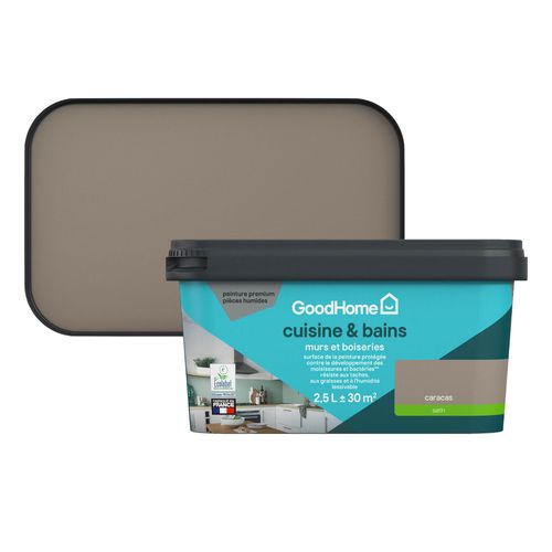 Peinture cuisine et salle de bains GoodHome beige Caracas satin 2,5L
