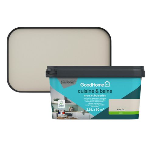 Peinture cuisine et salle de bains GoodHome beige Cancún satin 2,5L