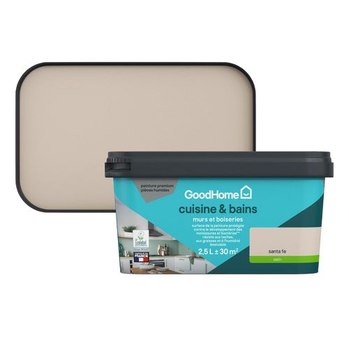 Peinture cuisine et salle de bains GoodHome beige Santa Fe satin 2,5L