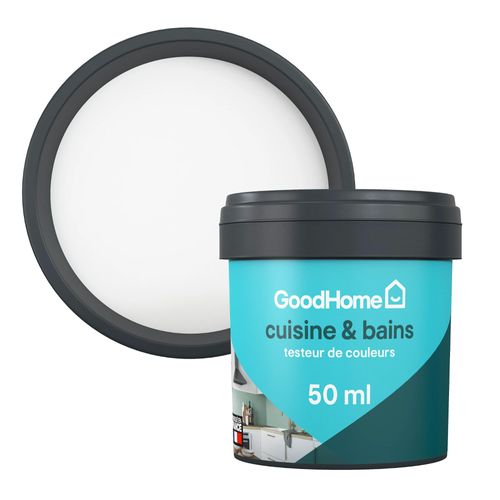 Peinture cuisine et salle de bains GoodHome blanc North Pole satin 50ml