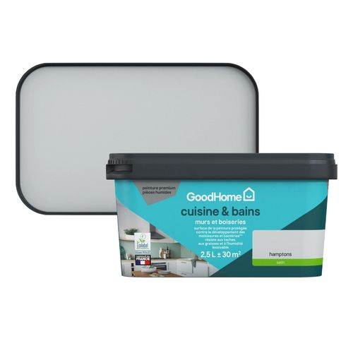 Peinture cuisine et salle de bains GoodHome gris Hamptons satin 2,5L