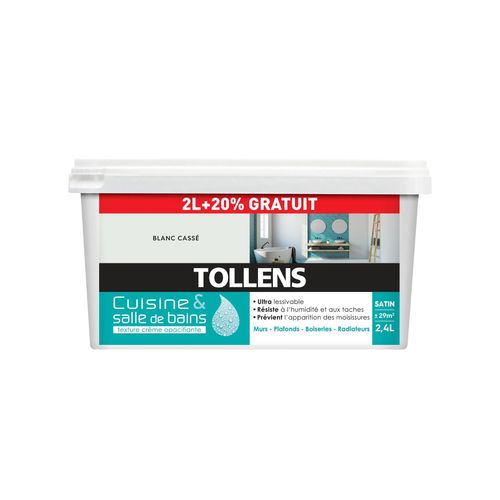 Peinture Cuisine et salle de bains Tollens blanc cassé 2L+20%