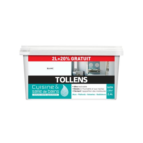 Peinture Cuisine et salle de bains Tollens blanc 2L+20%