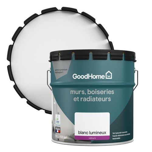 Peinture murs, boiseries et métal GoodHome haute résistance blanc velours 10L