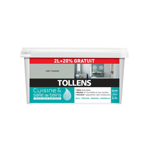 Peinture Cuisine et salle de bains Tollens vert tendre 2L+20%