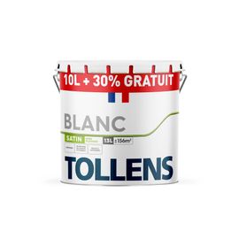Peinture bicouche murs plafonds boiseries Tollens blanc satin 10L + 30% gratuit