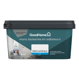 Peinture murs, plafonds et radiateurs GoodHome blanc lumineux mat 2,5L