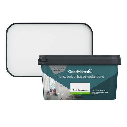 Peinture murs et plafonds haute résistance GoodHome blanc lumineux satin 2,5L