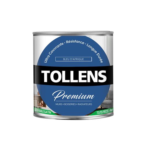 Peinture Tollens premium murs, boiseries et radiateurs satin bleu d'Afrique 750ml