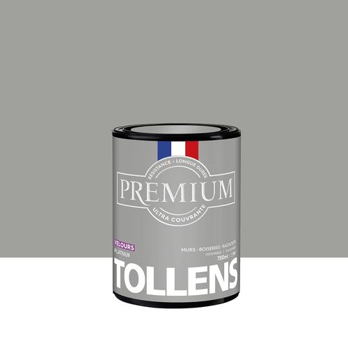 Peinture Tollens premium murs, boiseries et radiateurs gris platinium velours 750ml