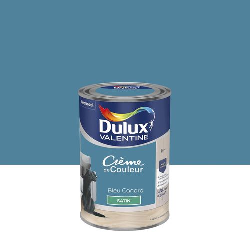 Peinture couleur murs, boiseries et radiateurs Crème de couleur Dulux Valentine bleu canard satin 1,25L