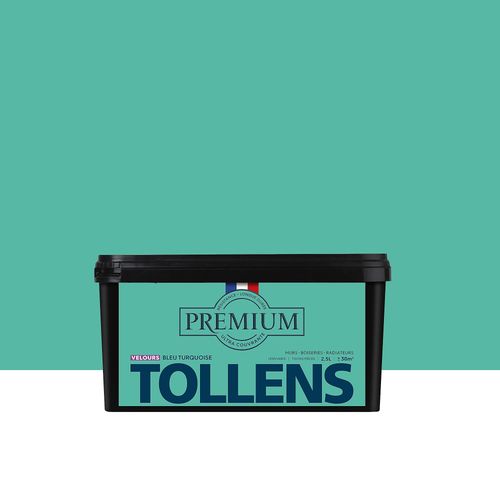 Peinture Tollens premium murs, boiseries et radiateurs bleu turquoise velours 2,5L