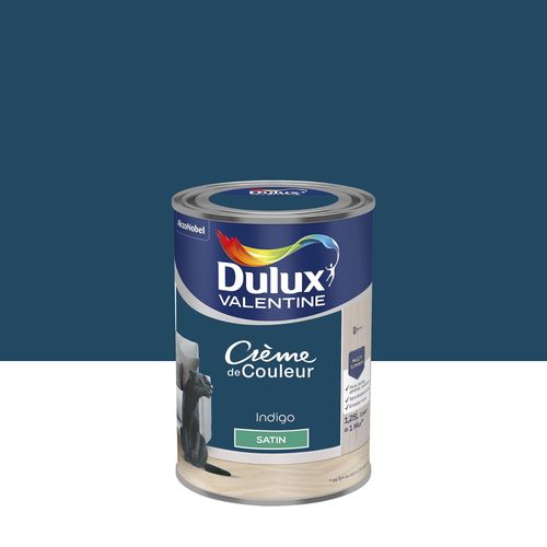 Peinture couleur murs, boiseries et radiateurs Crème de couleur Dulux Valentine bleu indigo satin 1,25L