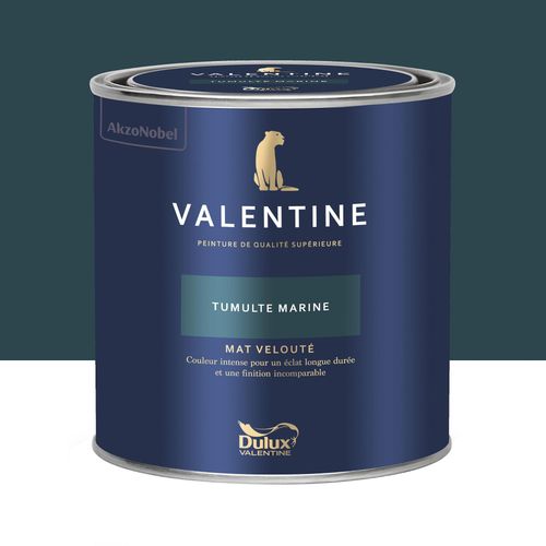 Peinture Valentine murs et boiseries Dulux Valentine bleu tumulte marine velouté mat 0,5L
