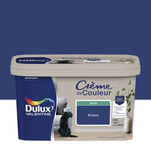 Peinture couleur murs, boiseries et radiateurs Crème de couleur Dulux Valentine bleu eclipse satin 2,5L