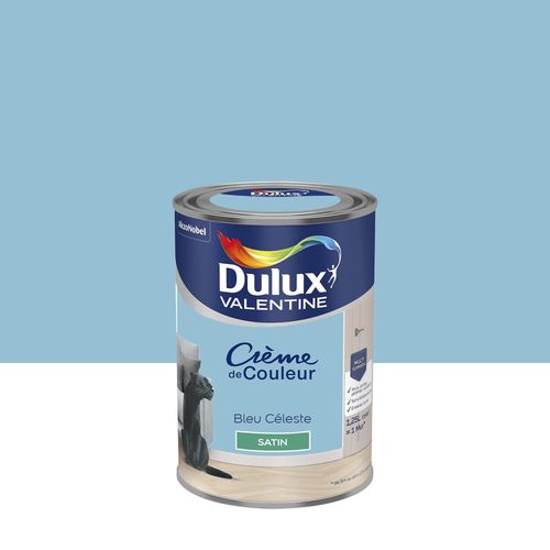 Peinture couleur murs, boiseries et radiateurs Crème de couleur Dulux Valentine bleu celeste satin 1,25L