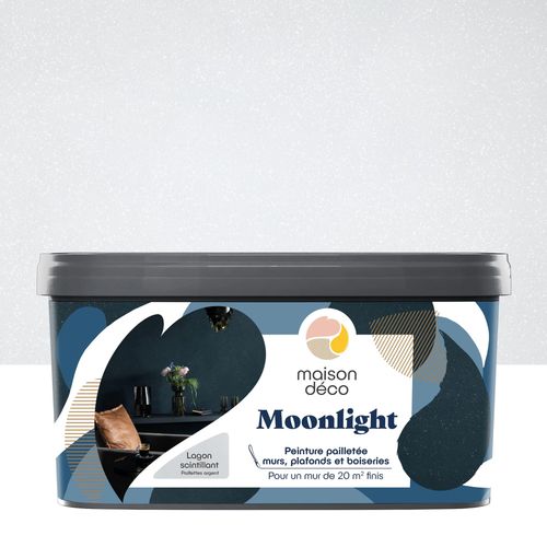 Peinture pailletée murs, plafonds et boiseries Moonlight Maison Déco lagon scintillant 2L