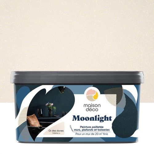 Peinture pailletée murs, plafonds et boiseries Moonlight Maison Déco or des dunes 2L