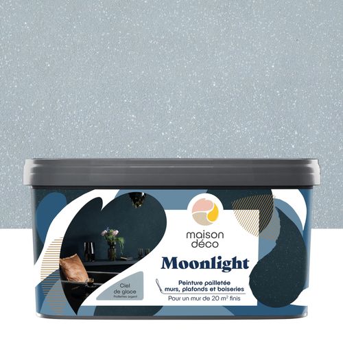 Peinture pailletée murs, plafonds et boiseries Moonlight Maison Déco ciel de glace 2L