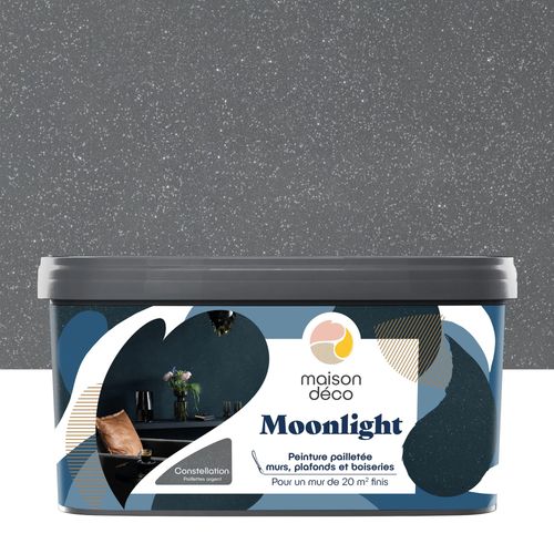 Peinture pailletée murs, plafonds et boiseries Moonlight Maison Déco constellation 2L