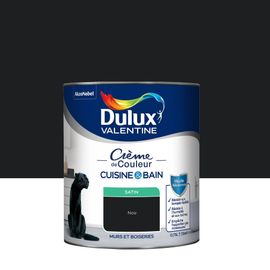 Peinture haute résistance Crème de couleur cuisine et bain Dulux Valentine noir satin 0,75L