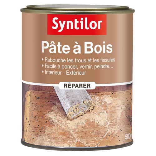 Pâte à bois rebouche fissures et imperfections gris Syntilor 500g