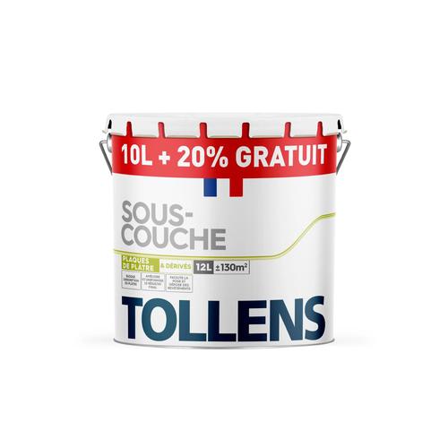 Sous-couche plaques de plâtre Tollens blanc 10L + 20% gratuit