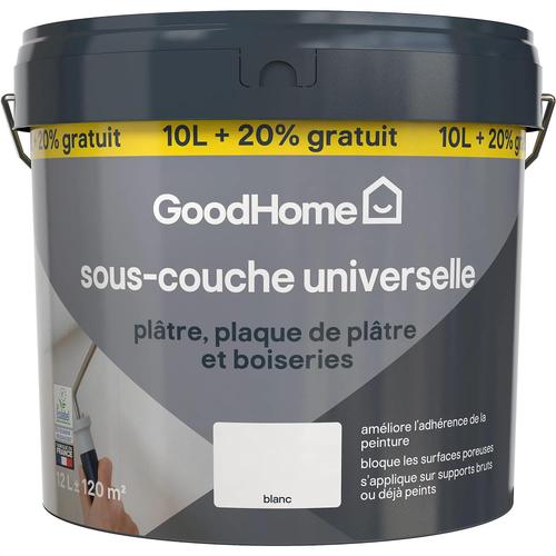 Sous-couche universelle plâtre, plaque de plâtre et boiseries blanc 10L + 20% gratuit GoodHome