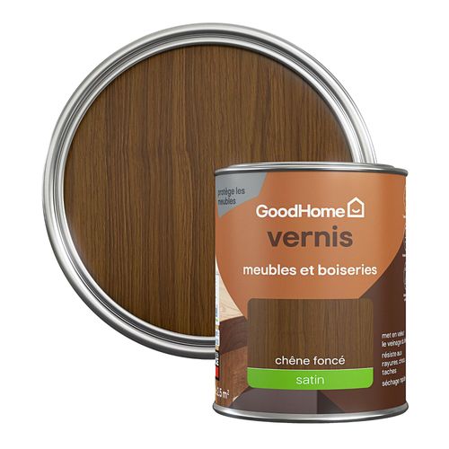 Vernis meubles et boiseries GoodHome satin chêne foncé 250 ml