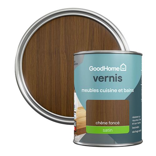 Vernis meubles cuisine et bains GoodHome chêne foncé satin 250 ml