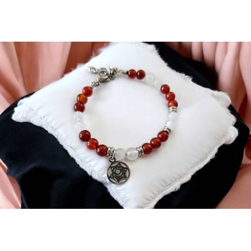 Bracelet En Pierres De Cornaline Et Pierres De Lune