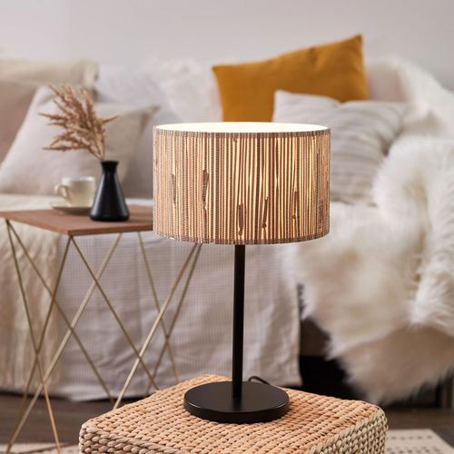 Lampe De Table Wimea Métal Noir Et Naturel Ø25 X H.41 Cm 52w Ip20 Brillant