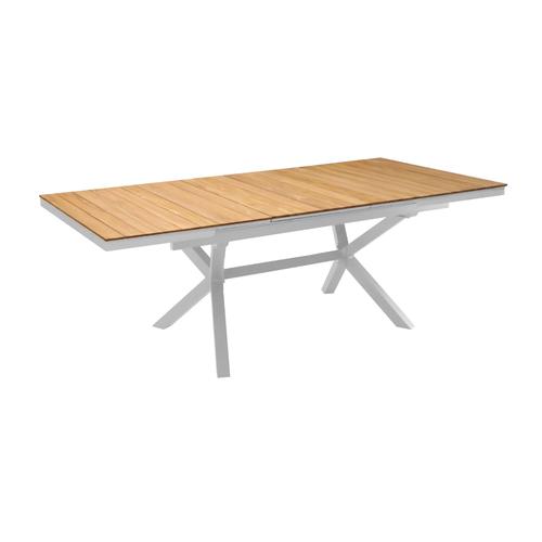 Table De Jardin Extensible Absolu Proloisirs Bois De Teck Mat Châssis Blanc P.100 Cm X L.180/240 Cm X H.77 Cm