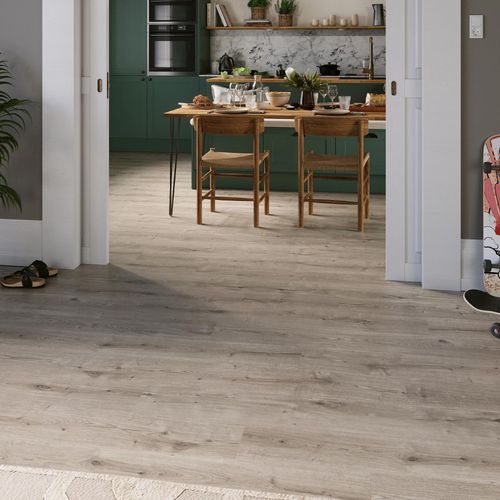Sol stratifié clipsable Rowley chêne gris 8 mm compatible pièces humides