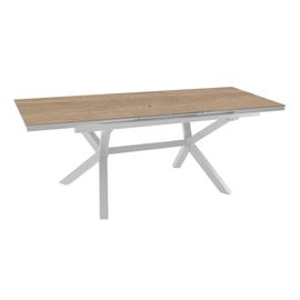 Table De Jardin Extensible Absolu Proloisirs Céramique Mat Coloris Chêne Clair Châssis Blanc P.100 Cm X L.180/240 Cm X H.77 Cm