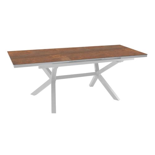 Table De Jardin Extensible Absolu Proloisirs Céramique Mat Coloris Oxyde Châssis Blanc P.100 Cm X L.180/240 Cm X H.77 Cm