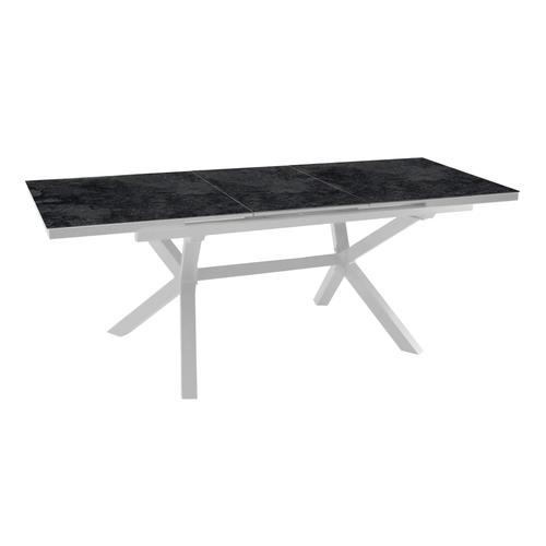 Table De Jardin Extensible Absolu Proloisirs Céramique Mat Coloris Magma Châssis Blanc P.100 Cm X L.180/240 Cm X H.77 Cm