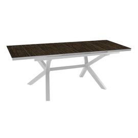 Table De Jardin Extensible Absolu Proloisirs Hpl Mat Coloris Bambou Châssis Blanc P.100 Cm X L.180/240 Cm X H.77 Cm