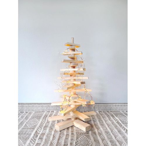 Sapin en bois coloris naturel H.85 cm support inclus