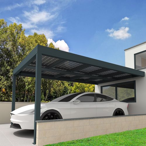 Pergola Solaire Adossée Aluminium Gris 3,49 X 3,54 M Sunstyl