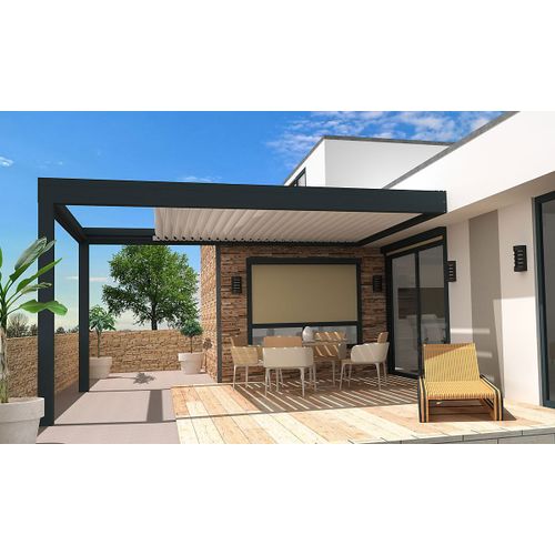 Pergola Bioclimatique Rétractable Adossée Aluminium Gris Et Blanc Kokoon 5 - 3 X 4,10m Sunstyl