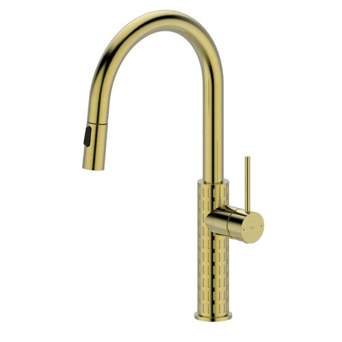 Mitigeur de cuisine doré avec douchette Essebagno Architek