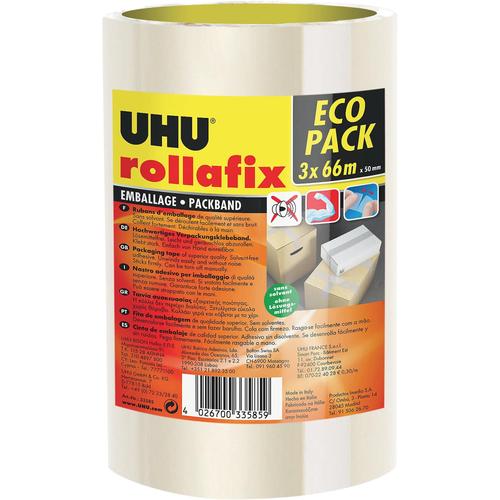 Ruban adhésif d'emballage Rollafix transparent 3 x 66 mm