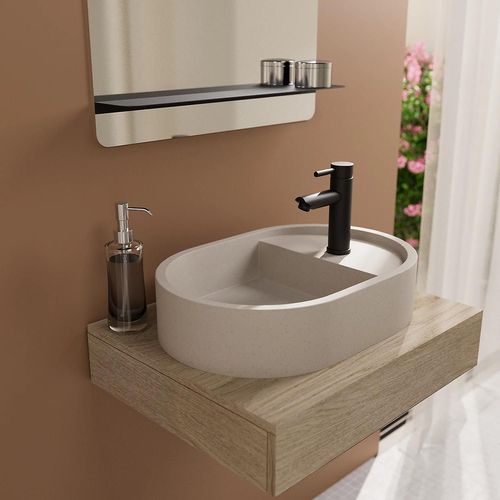 Vasque à poser ovale en béton beige effet moucheté l.54 x H.12 x P.36,5 cm, Homesight Pao