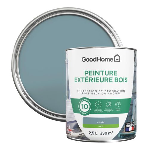 Peinture bois extérieur GoodHome Martig bleu satin 2.5L