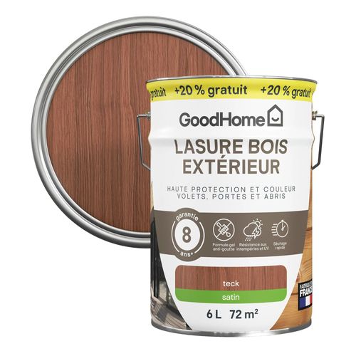 Lasure extérieure GoodHome teck satin 8 ans 5L + 20% gratuit