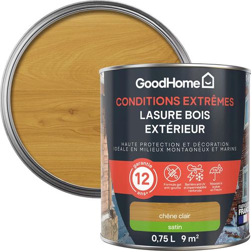 Lasure bois extérieur conditions extrêmes GoodHome chêne clair 750ml