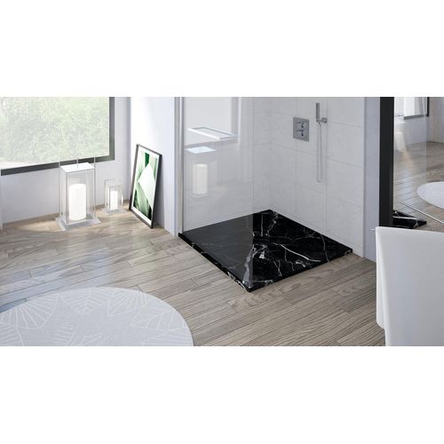 Receveur de douche 90x90 cm extra plat, résine et minéral, marbre noir, Ayor Bathroom Nola