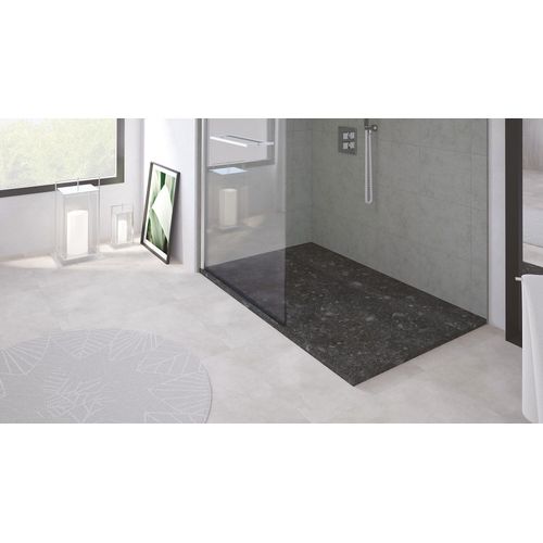 Receveur de douche 90x180 cm extra plat, résine et minéral, terrazzo noir, Ayor Bathroom Nola