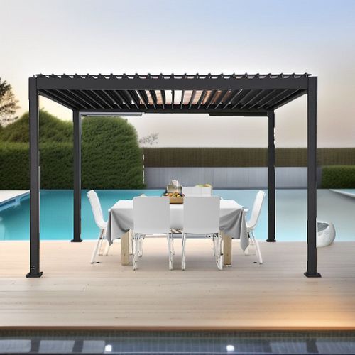 Pergola Bioclimatique Aluminium Autoportante 250,8 X 392,7 Cm Avec Rubans Led